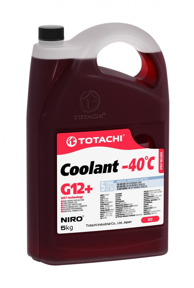 АНТИФРИЗ TOTACHI 43105 NIRO COOLANT G12+ -40°C Красный 5 л.