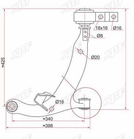 РЫЧАГ ПОДВЕСКИ SAT ST545009W20C