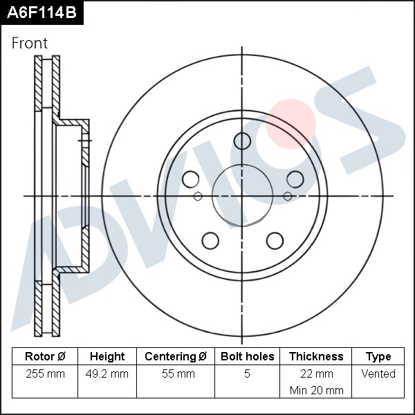 ДИСК ТОРМОЗНОЙ ADVICS A6F114B
