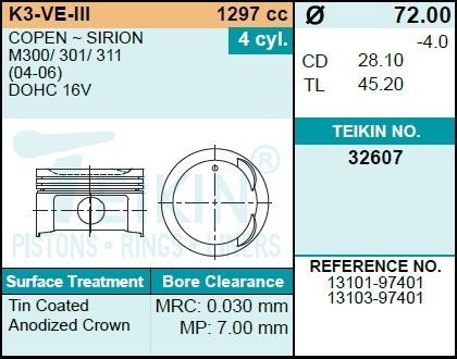 ПОРШЕНЬ ДВС TEIKIN 32607STD