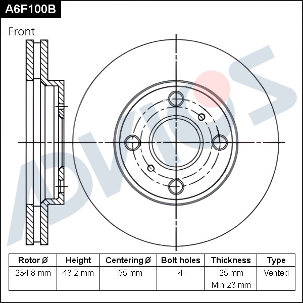 ДИСК ТОРМОЗНОЙ ADVICS A6F100B