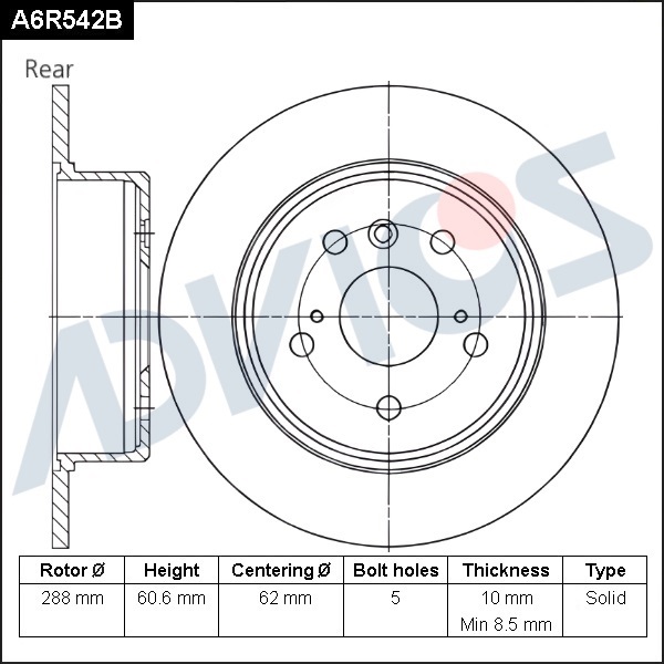 ДИСК ТОРМОЗНОЙ ADVICS A6R542B
