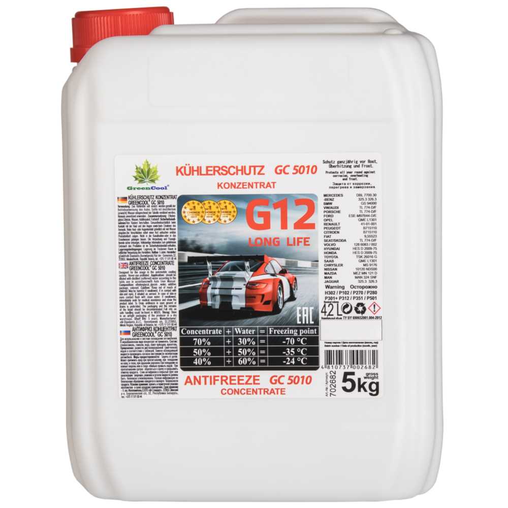 АНТИФРИЗ GREENCOOL 702682 G12 -38 Красный 5 л.