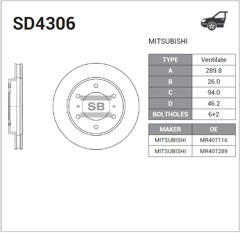 ДИСК ТОРМОЗНОЙ SANGSIN BRAKE SD4306