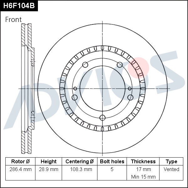 ДИСК ТОРМОЗНОЙ ADVICS H6F104B