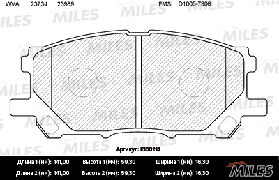 КОЛОДКИ ТОРМОЗНЫЕ ДИСКОВЫЕ MILES E100214