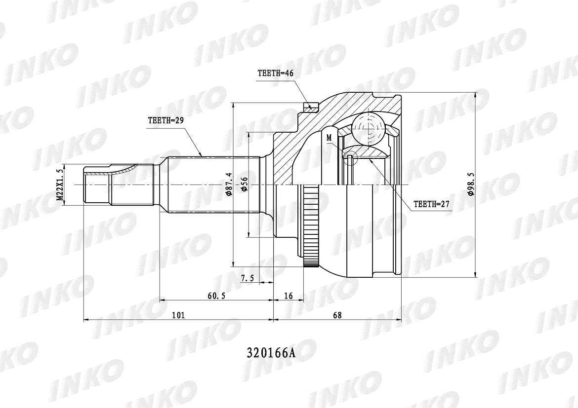 ШРУС ВНЕШНИЙ (НАРУЖНИЙ) INKO 320166A