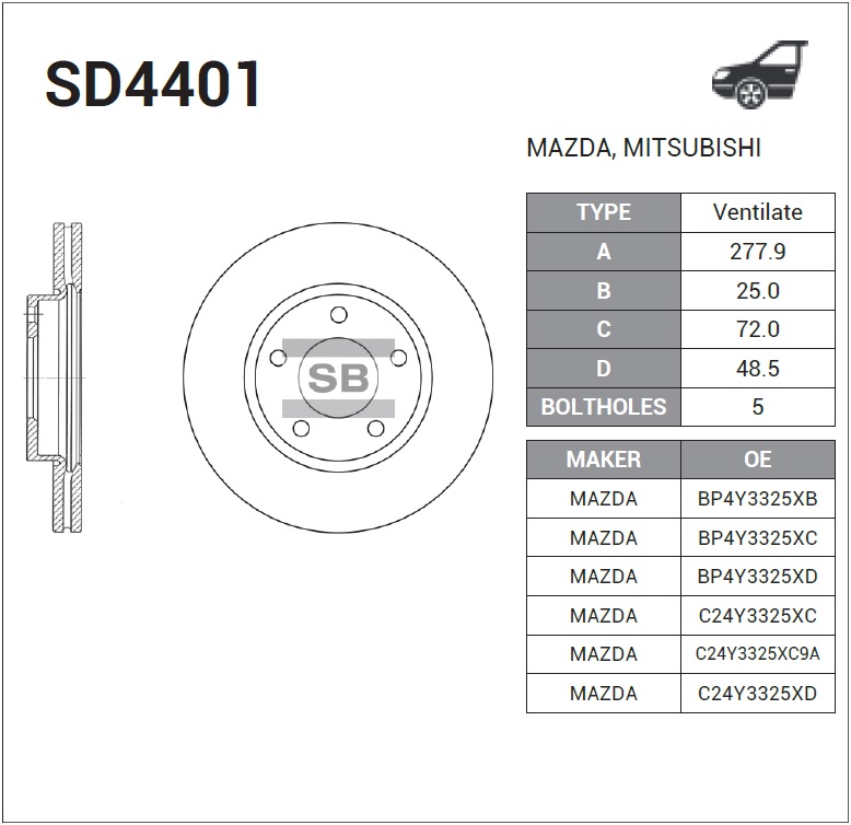 ДИСК ТОРМОЗНОЙ SANGSIN BRAKE SD4401