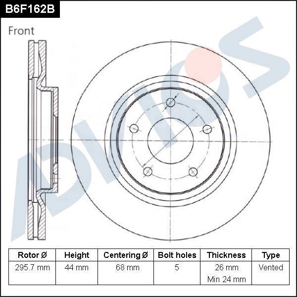 ДИСК ТОРМОЗНОЙ ADVICS B6F162B