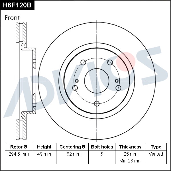 ДИСК ТОРМОЗНОЙ ADVICS H6F120B