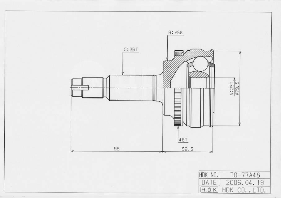 ШРУС ВНЕШНИЙ (НАРУЖНИЙ) HDK TOM077A