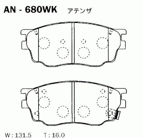 КОЛОДКИ ТОРМОЗНЫЕ ДИСКОВЫЕ AKEBONO AN680WK