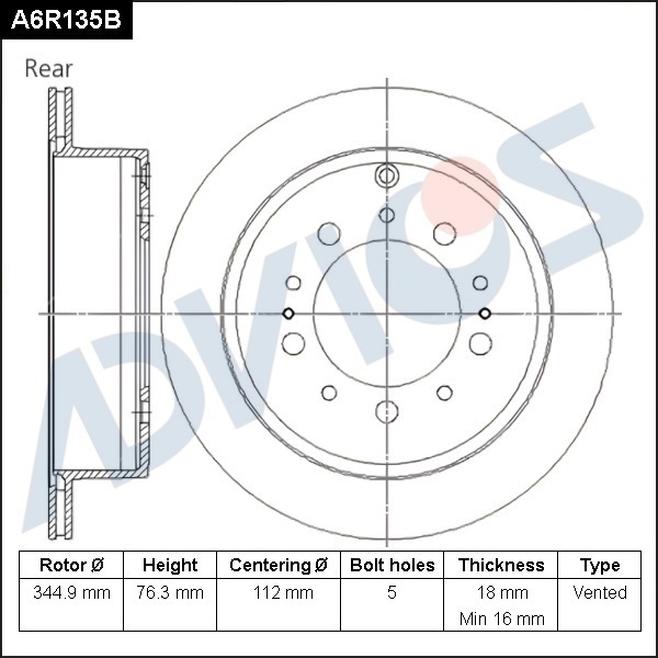 ДИСК ТОРМОЗНОЙ ADVICS A6R135B