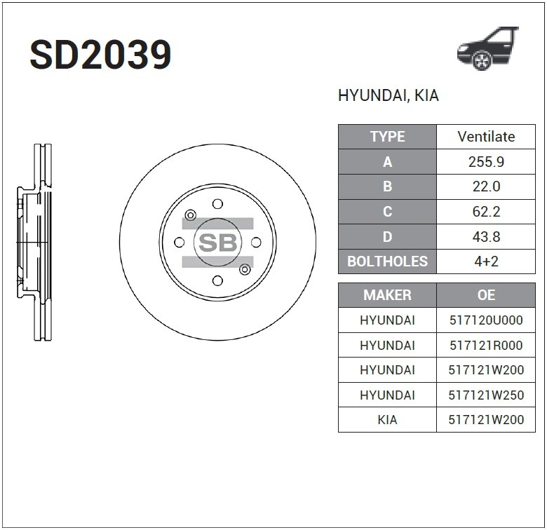 ДИСК ТОРМОЗНОЙ SANGSIN BRAKE SD2039
