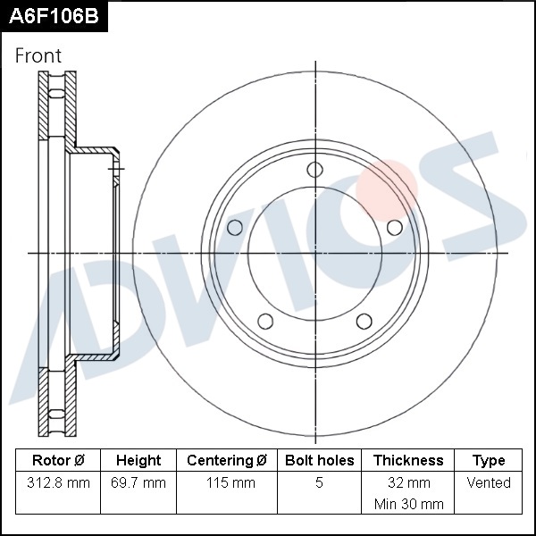 ДИСК ТОРМОЗНОЙ ADVICS A6F106B