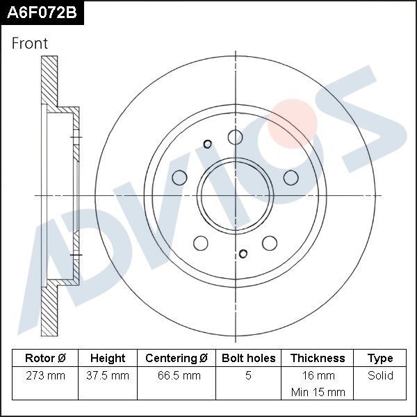 ДИСК ТОРМОЗНОЙ ADVICS A6F072B