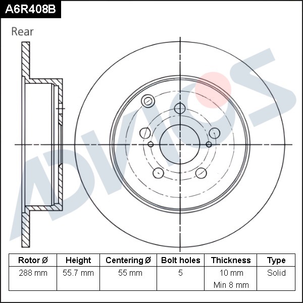 ДИСК ТОРМОЗНОЙ ADVICS A6R408B