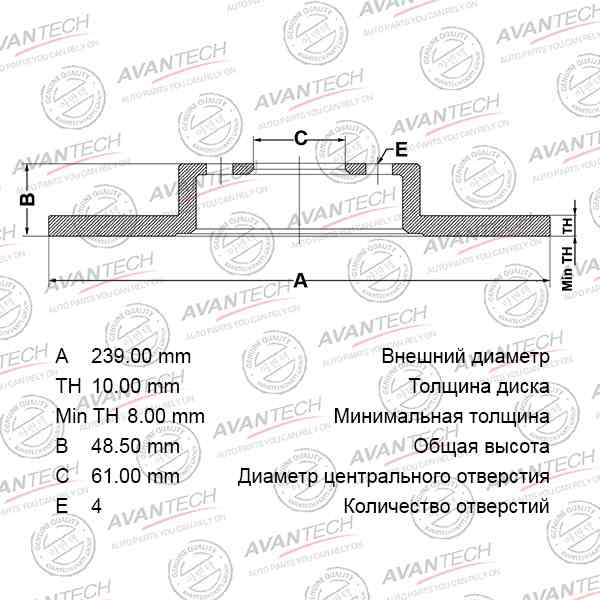 ДИСК ТОРМОЗНОЙ AVANTECH BR0313