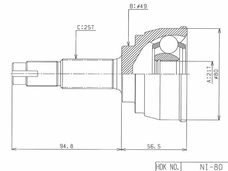 ШРУС ВНЕШНИЙ (НАРУЖНИЙ) HDK NI080