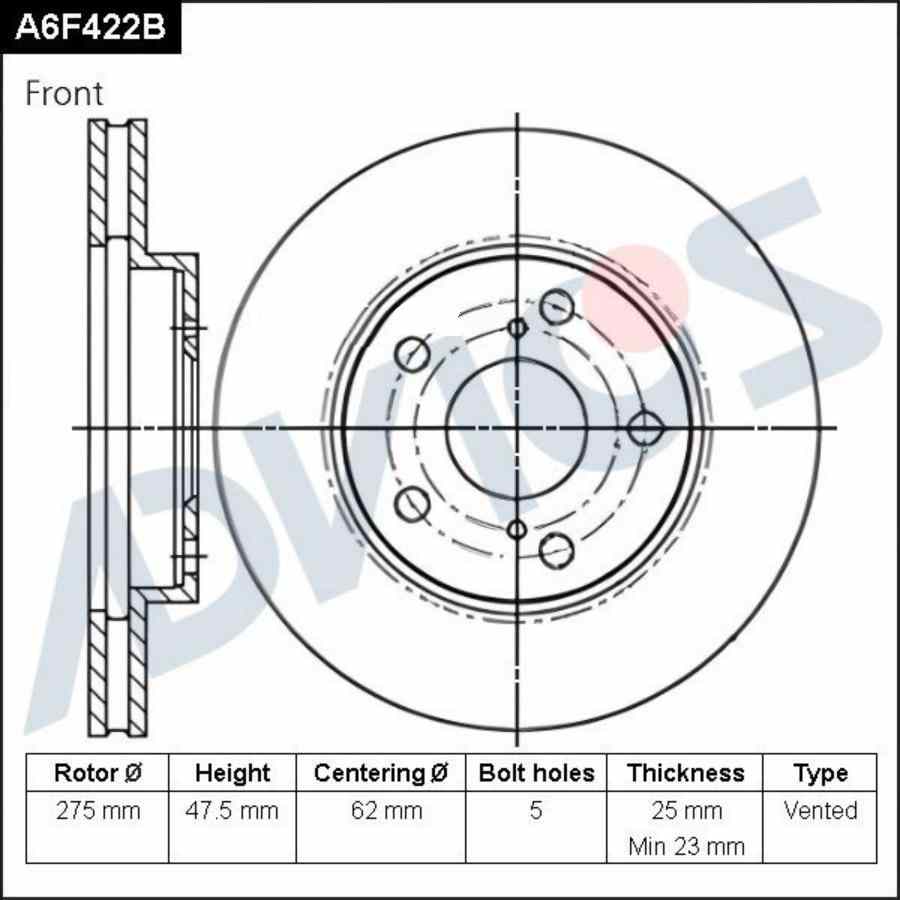 ДИСК ТОРМОЗНОЙ ADVICS A6F422B