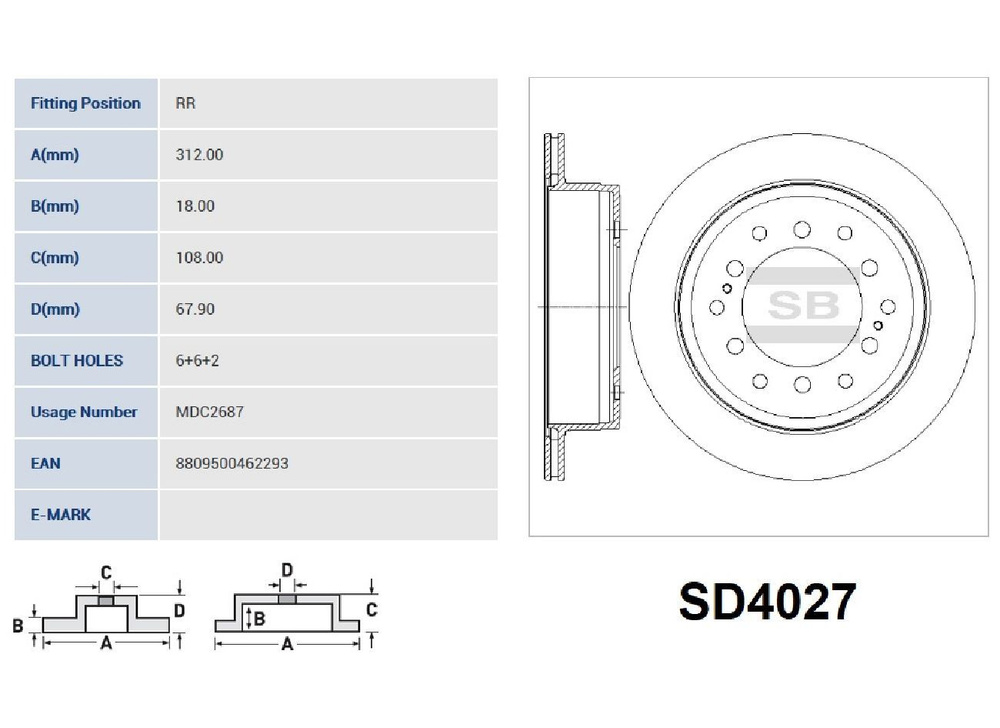 ДИСК ТОРМОЗНОЙ SANGSIN BRAKE SD4027