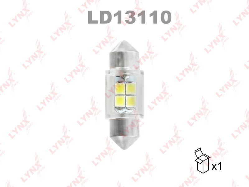 ЛАМПОЧКА LYNXauto LD13110 T11x31 12V Светодиоды SV8,5-8 WHITE (БЕЛЫЙ)
