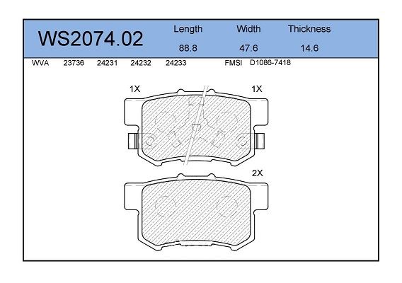 КОЛОДКИ ТОРМОЗНЫЕ ДИСКОВЫЕ JEENICE WS207402