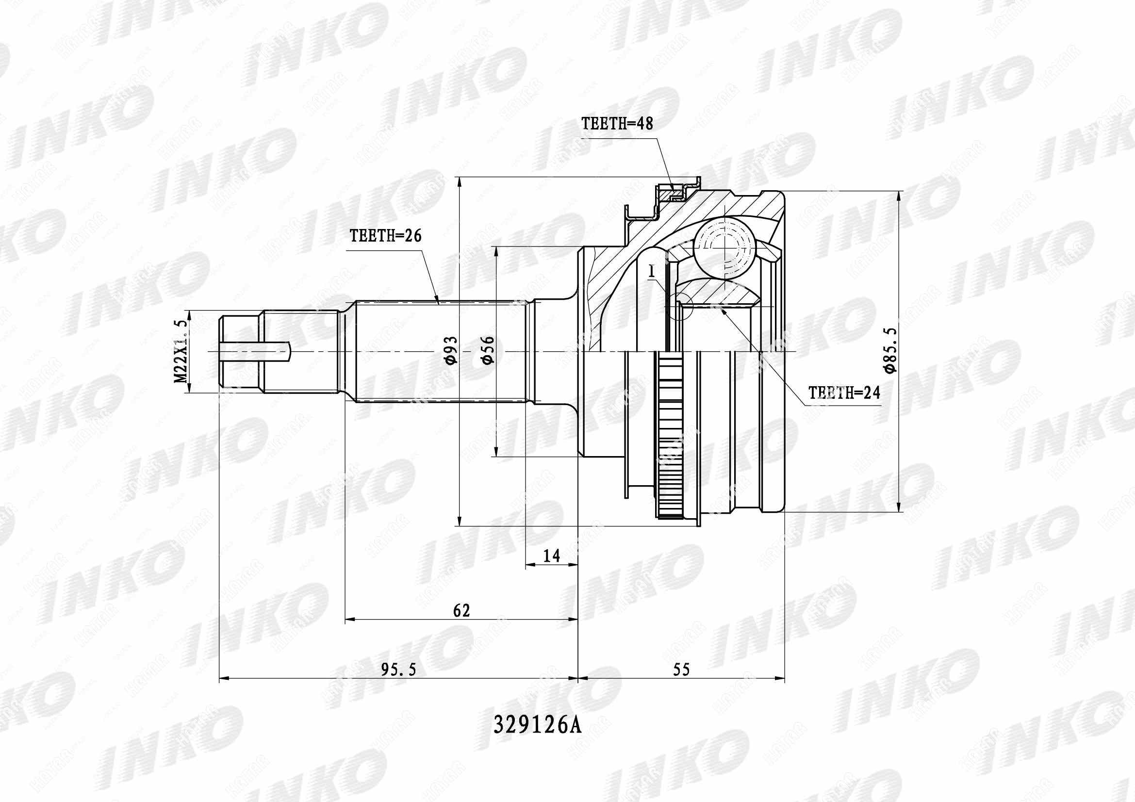ШРУС ВНЕШНИЙ (НАРУЖНИЙ) INKO 329126A