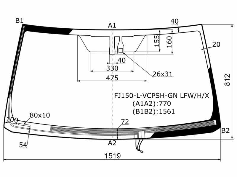СТЕКЛО ЛОБОВОЕ XYG FJ150LVCPSHGNLFWHX