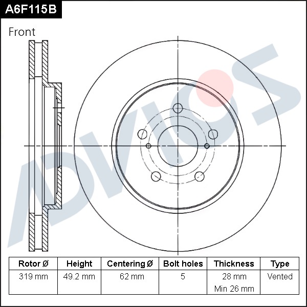 ДИСК ТОРМОЗНОЙ ADVICS A6F115B