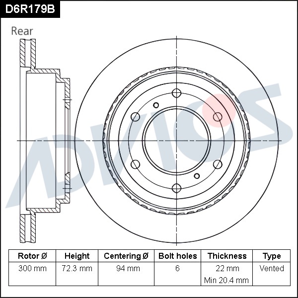 ДИСК ТОРМОЗНОЙ ADVICS D6R179B
